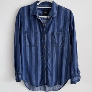 Revolve RAILS Carter Button Up Indigo Block Stripe Shirt Small